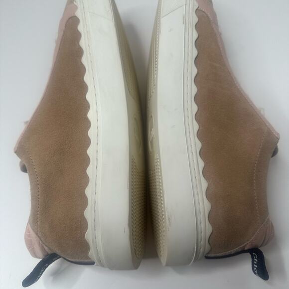CHLOE PLATFORM Delicate PINK Leather TAN SUEDE LADIES SNEAKER 40 VGUC - Picture 10 of 15